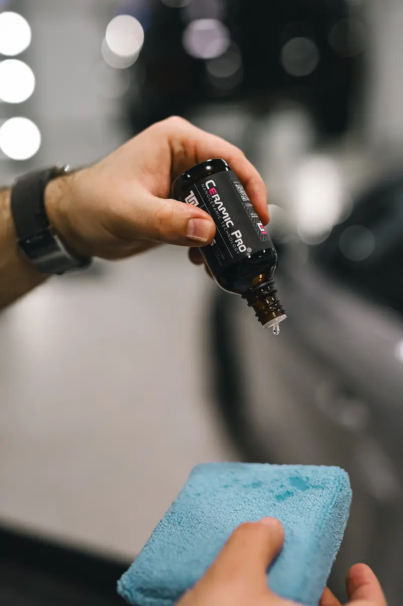 Ceramic coating product applied to an applicator